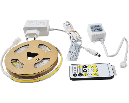 Ruban LED sur rouleau avec bloc d'alimentation, unité de commande et télécommande