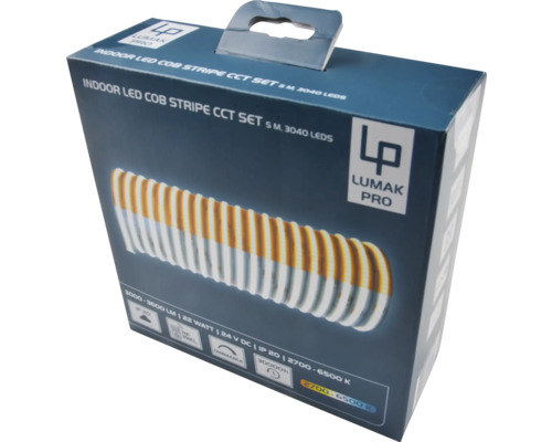 Emballage d'un kit de bandes LED COB CCT d'intérieur Lumak Pro