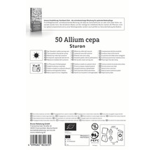 Verpackung mit 50 Allium cepa Sturon Zwiebeln, geeignet für sonnige Standorte und Hochbeete