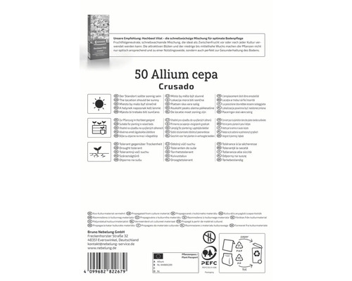 50 Allium cepa Crusado Zwiebelsamenpackung mit Informationen zu Standort, Anbau und Eigenschaften