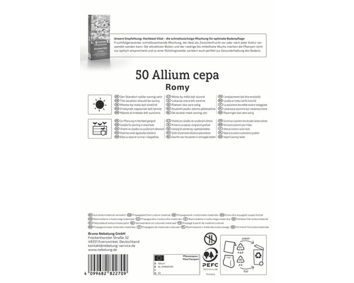 Informationen zu Allium cepa Romy, einschließlich Standortanforderungen, Pflanzhinweisen und Materialhinweisen