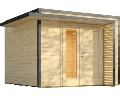 Holzgartenhaus mit Tür und Fenster