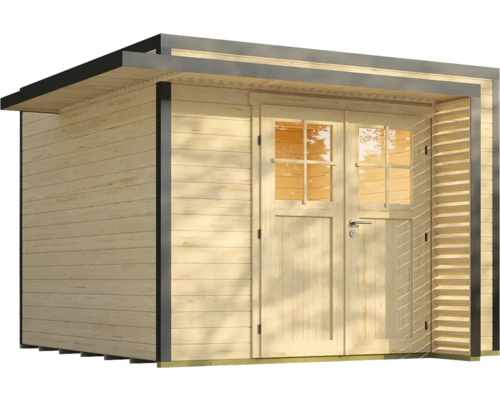 Abri de jardin en bois avec double porte et fenêtres