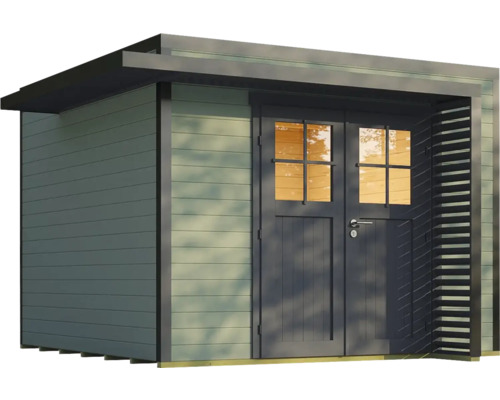 Abri de jardin avec double porte et bardage horizontal en bois