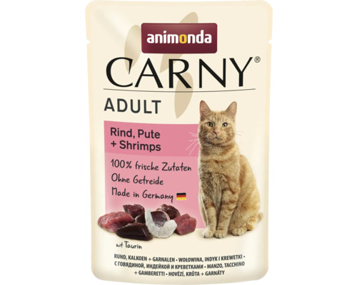 Pâtée pour chat animonda Carny Adult bœuf & dinde 85 g Aliment pour chat Animonda Carny Adult avec bœuf, dinde et crevettes