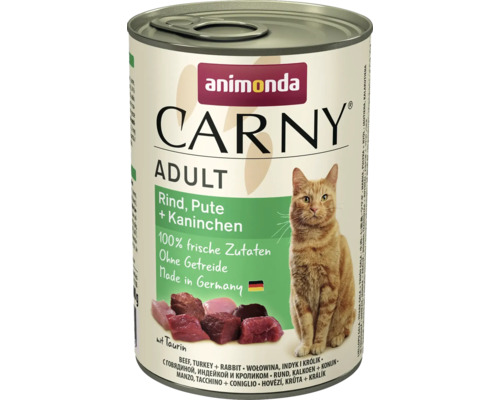 Pâtée pour chat animonda Carny Adult bœuf, dinde + lapin 400 g Boîte d'aliment pour chat Animonda Carny Adult avec bœuf, dinde et lapin