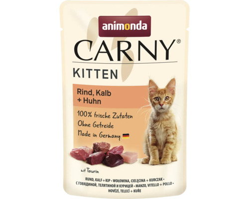 Pâtée pour chat animonda Carny Kiten bœuf & veau 85 g Aliment pour chaton Animonda Carny Kitten au bœuf, veau et poulet en sachet fraîcheur.