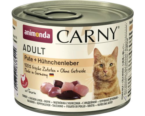 Pâtée pour chat animonda Carny Adult dinde & foie de poulet 200 g Aliment pour chat Animonda Carny Adult à la dinde et au foie de poulet en conserve