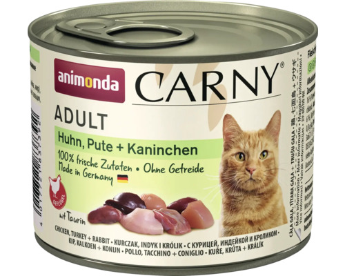 Pâtée pour chat animonda Carny Adult poulet & dinde & lapin 200 g Aliment pour chat Animonda Carny Adult au poulet, à la dinde et au lapin en conserve