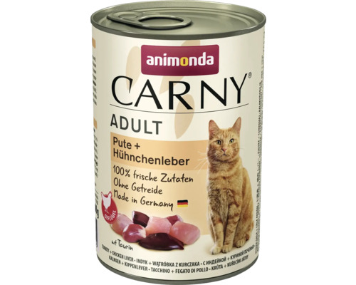 Pâtée pour chat animonda Carny Adult dinde & foie de poulet 400 g Aliment humide pour chat adulte Animonda Carny à la dinde et au foie de poulet en boîte
