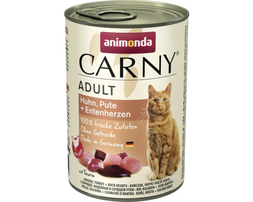 Pâtée pour chat animonda Carny Adult poulet & dinde & cœur de canard 400 g Animonda Carny Adult nourriture pour chat avec poulet, dinde et coeurs de canard en conserve
