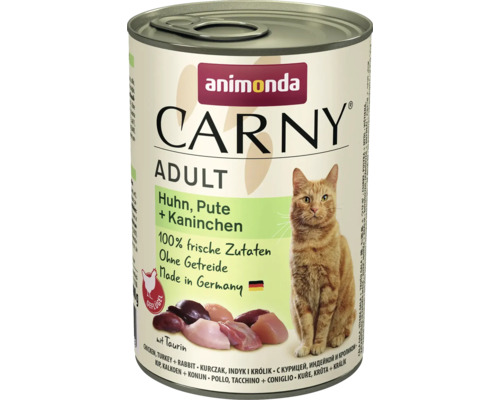 Pâtée pour chat animonda Carny Adult poulet & dinde & lapin 400 g Animonda Carny Adult nourriture pour chat au poulet, à la dinde et au lapin en conserve