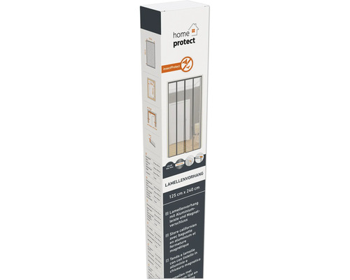 Emballage d'un jeu de rideaux à lamelles avec latte en aluminium et fermeture magnétique, taille 125 cm x 240 cm