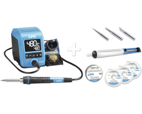 Station de soudage avec fer à souder, soudure, pompe à dessouder et pointes de fer à souder