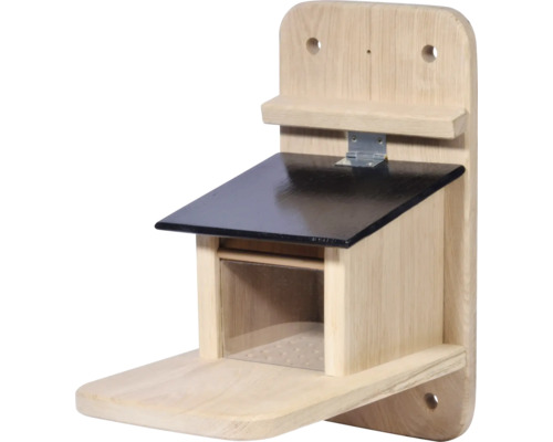 Vogelhaus aus Holz mit schwarzem Dach