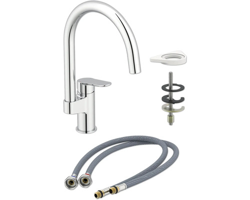 Robinet de cuisine avec matériel d'installation et tuyaux flexibles