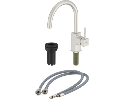 Robinet de cuisine avec accessoires de montage et flexibles de raccordement