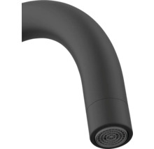 Gros plan du bec d'un robinet noir