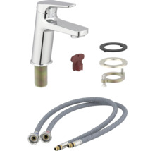 Waschtischarmatur mit Montagezubehör und flexiblen Anschlussschläuchen