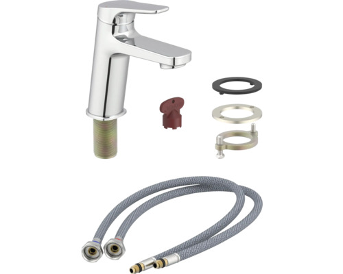 Waschtischarmatur mit Montagezubehör und flexiblen Anschlussschläuchen