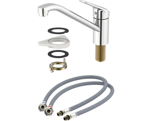 Küchenarmatur mit Anschlussschläuchen und Befestigungsmaterial