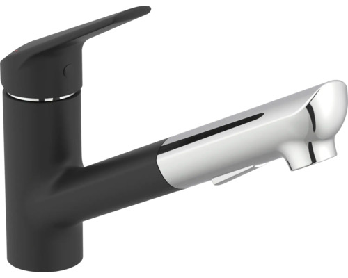 Robinet de cuisine SERIES avec douchette OKAB noir mat / chrome brillant Robinet de cuisine