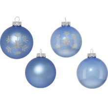 Blaue Weihnachtskugeln mit Schneeflockenmuster