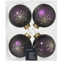 Vier verzierte Glas Weihnachtskugeln im Karton