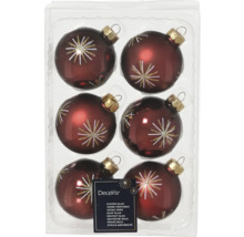 Lot de six boules de Noël en verre avec motif étoile