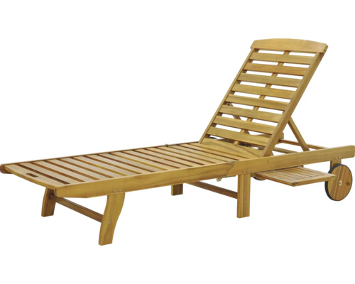 Holzliege mit verstellbarer Rückenlehne und Rädern für den Garten