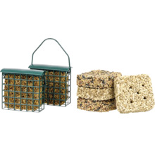 Vogelfutterhalter aus Metall mit Futter und Futterblöcken