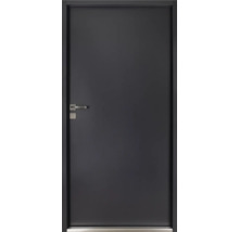 Porte intérieure grise avec poignée de porte et trou de serrure argentés