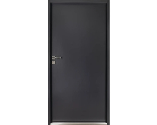 Porte intérieure grise avec poignée de porte et trou de serrure argentés