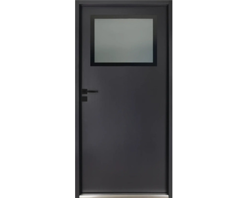 Porte noire avec insert en verre et poignée de porte