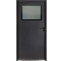 Porte intérieure grise avec fenêtre et poignée