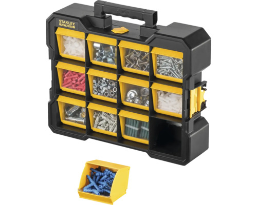 Boîte de rangement Stanley Fatmax avec diverses petites pièces