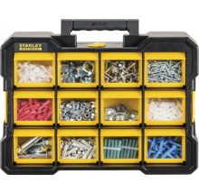 Boîte d'assortiment Stanley Fatmax avec diverses vis, chevilles et matériel de fixation.