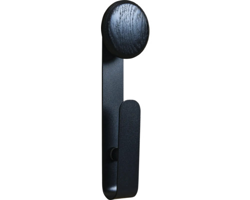 Crochets de fonction Sonava noir revêtu par poudre avec tête en bois noir Large Pack = 4 pièces y compris fixation Patère en bois et métal
