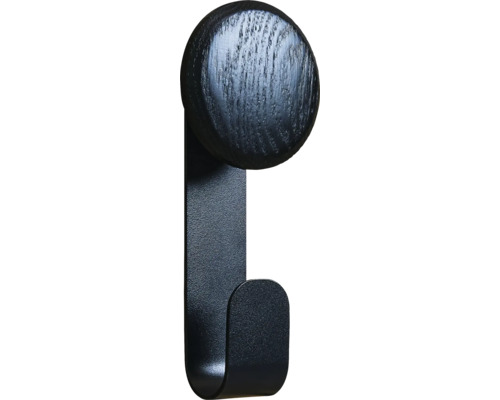 Crochets de fonction Sonava noir revêtu par poudre avec tête en bois noir Small Pack = 4 pièces y compris fixation Crochet en bois pour montage mural