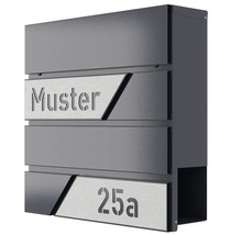Boîte aux lettres anthracite avec le mot échantillon et le numéro 25a