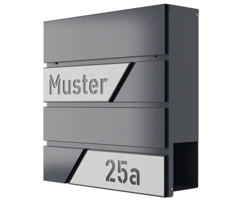Boîte aux lettres anthracite avec le mot échantillon et le numéro 25a