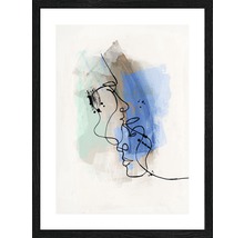 Image encadrée avec des représentations abstraites de visages en art linéaire