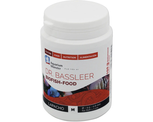 Nourriture pour poissons d'aquarium Aquarium Münster Dr. Bassleer fish Food LAPACHO M 600 g contient 2 % d’extrait d’écorce de Lapacho Dr. Bassleer Biofish-Food pour poissons d'aquarium dans une boîte