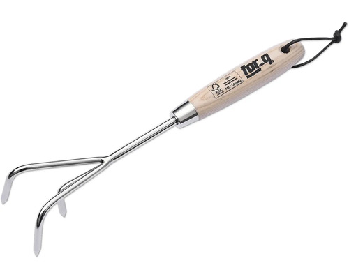 Griffe de jardin avec manche en bois et trois dents