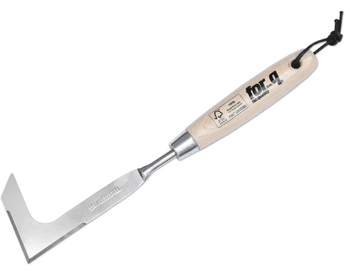 Fugenreiniger aus Edelstahl mit Holzgriff und Aufhängung