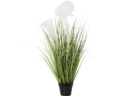 Dekorative Kunstpflanze mit Federn im Topf