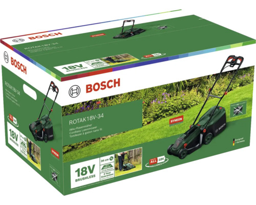 Emballage d'une tondeuse à gazon sans fil Bosch Rotak 18V-34