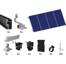 Komponenten für die Installation von Solaranlagen, inklusive Modulen, Schienen und Befestigungsmaterial