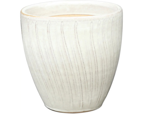 Pflanztopf Keramik glasiert Ø 26,5 cm H 25,5 cm weiß Keramik Pflanztopf mit vertikalem Rillenmuster