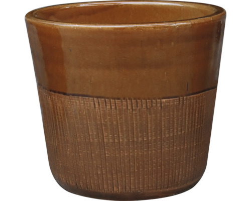 Pflanztopf Honey Stonewash Keramik glasiert Ø 37 cm H 32,5 cm braun Brauner Keramik-Blumentopf mit geriffelter Textur